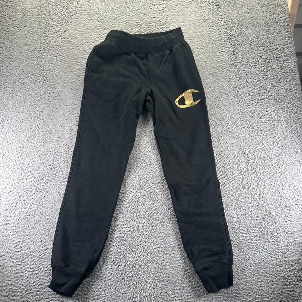 Vintage Champion Reverse Weave Sweatpants Mens S Black Lined Joggers Tapered - Picture 1 of 9